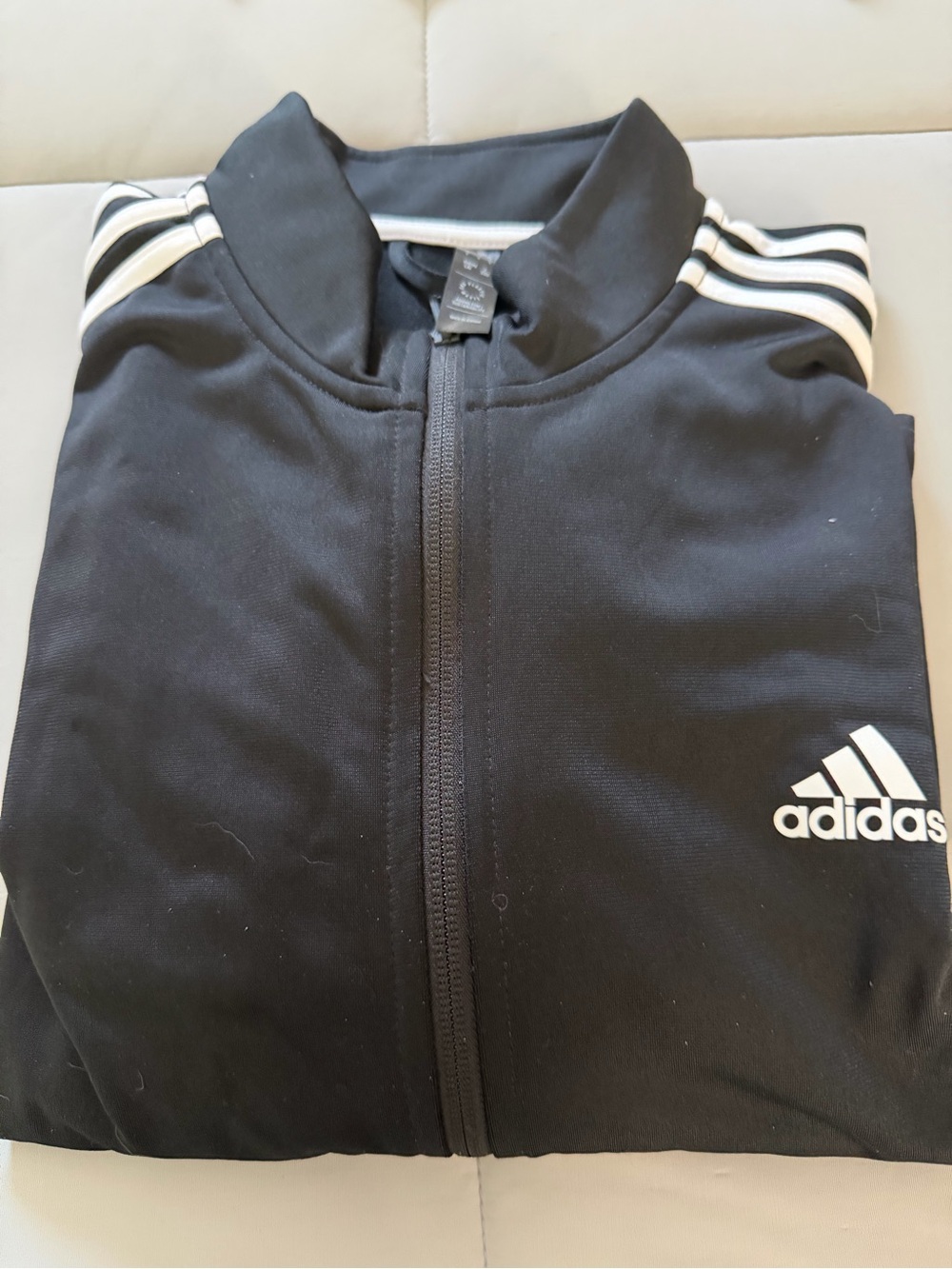 Adidas Black Track Jacket with White Stripes large